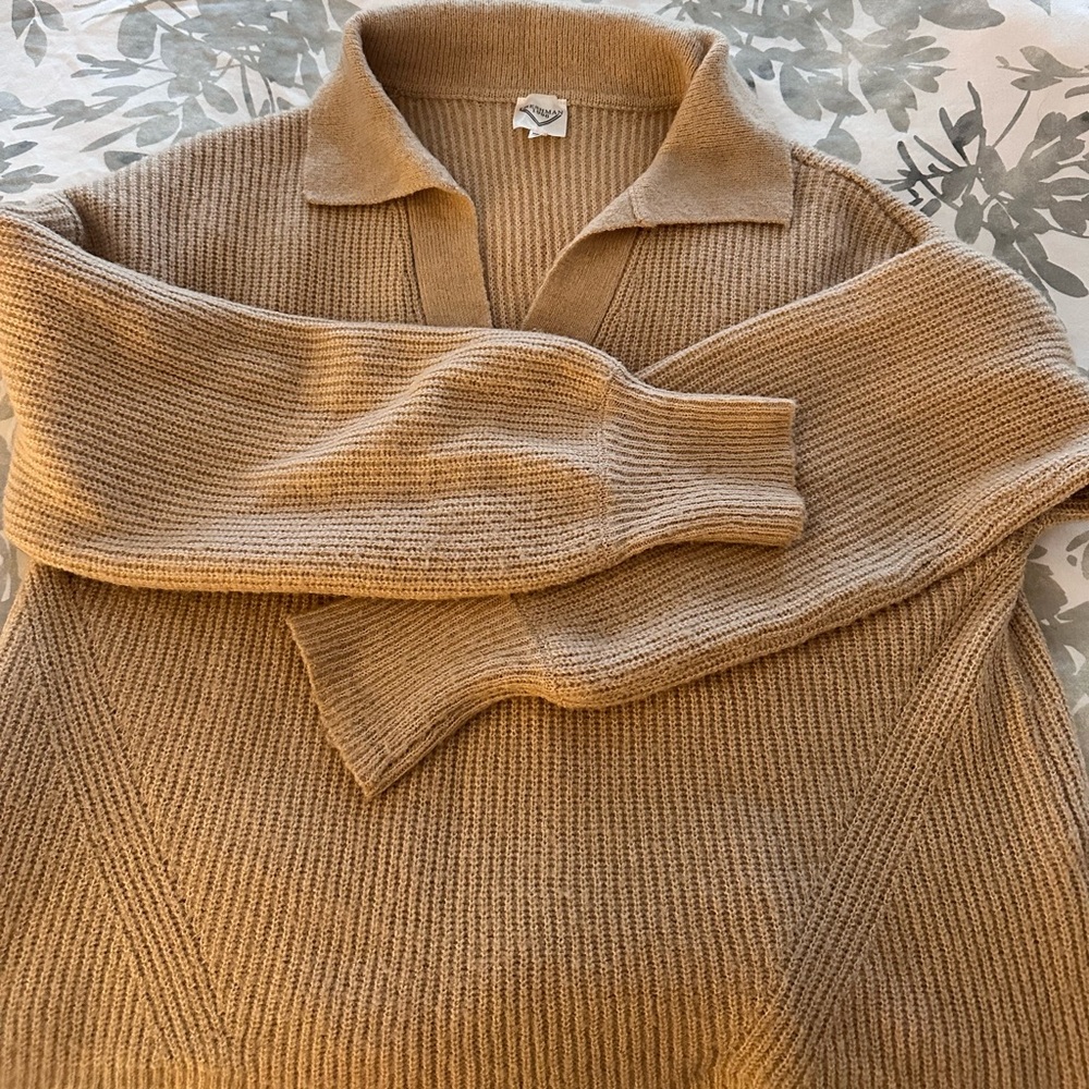 Tan Knit Sweater with Collar